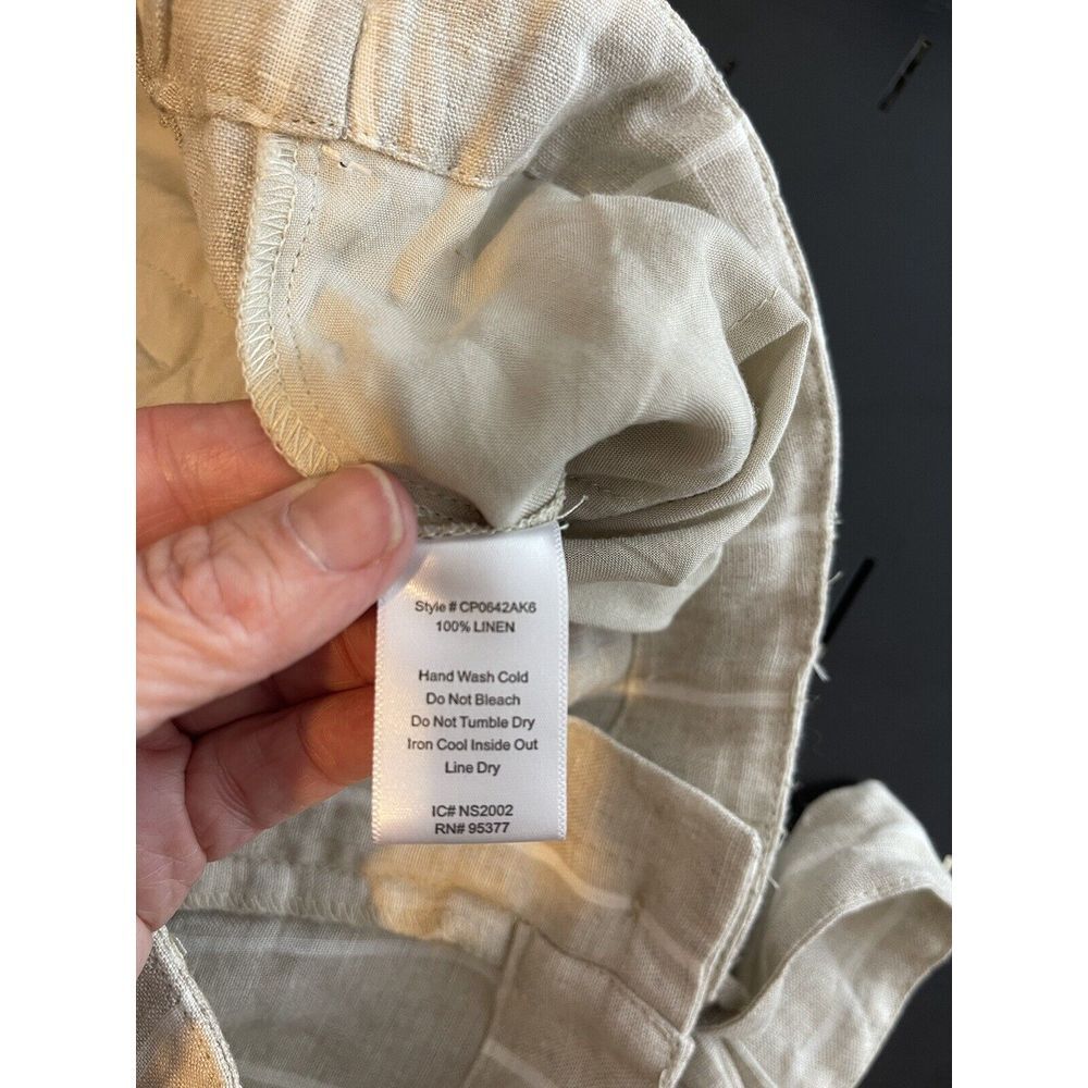 Sanctuary Women's 100% Tan Linen White Striped Pants Tie Waist Pockets Size 29 - Picture 16 of 16